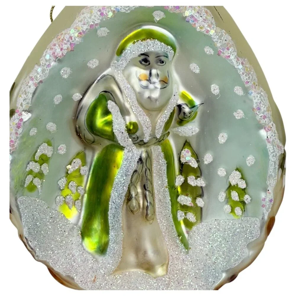 Handblown Christmas Tree Ornament St Nick Santa Claus Ornament Glitter‎ Accents
